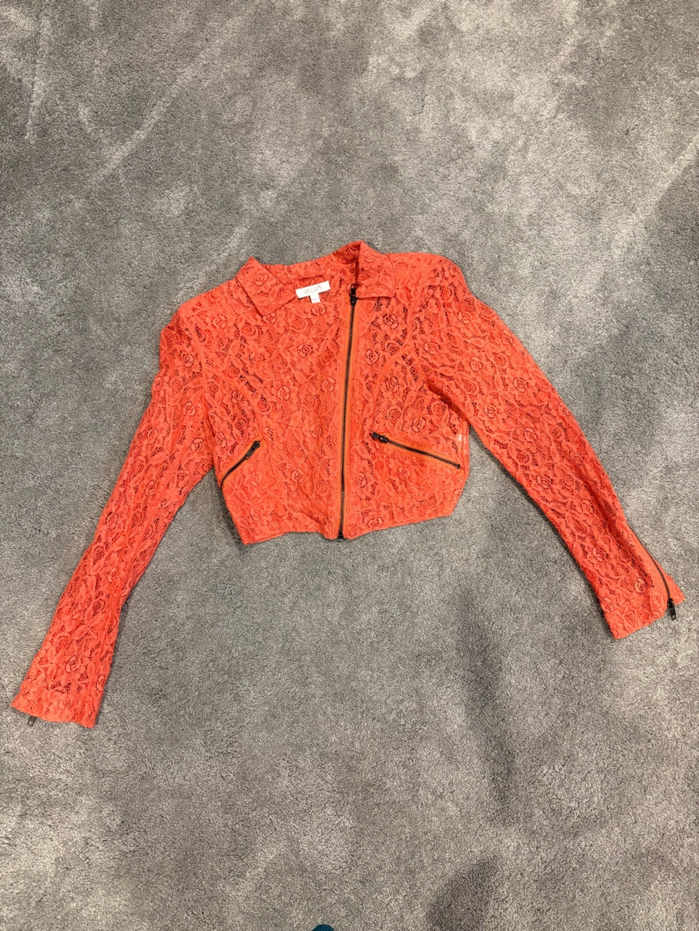 dELiA*s Orange Lace Zip-Front Cropped Jacket